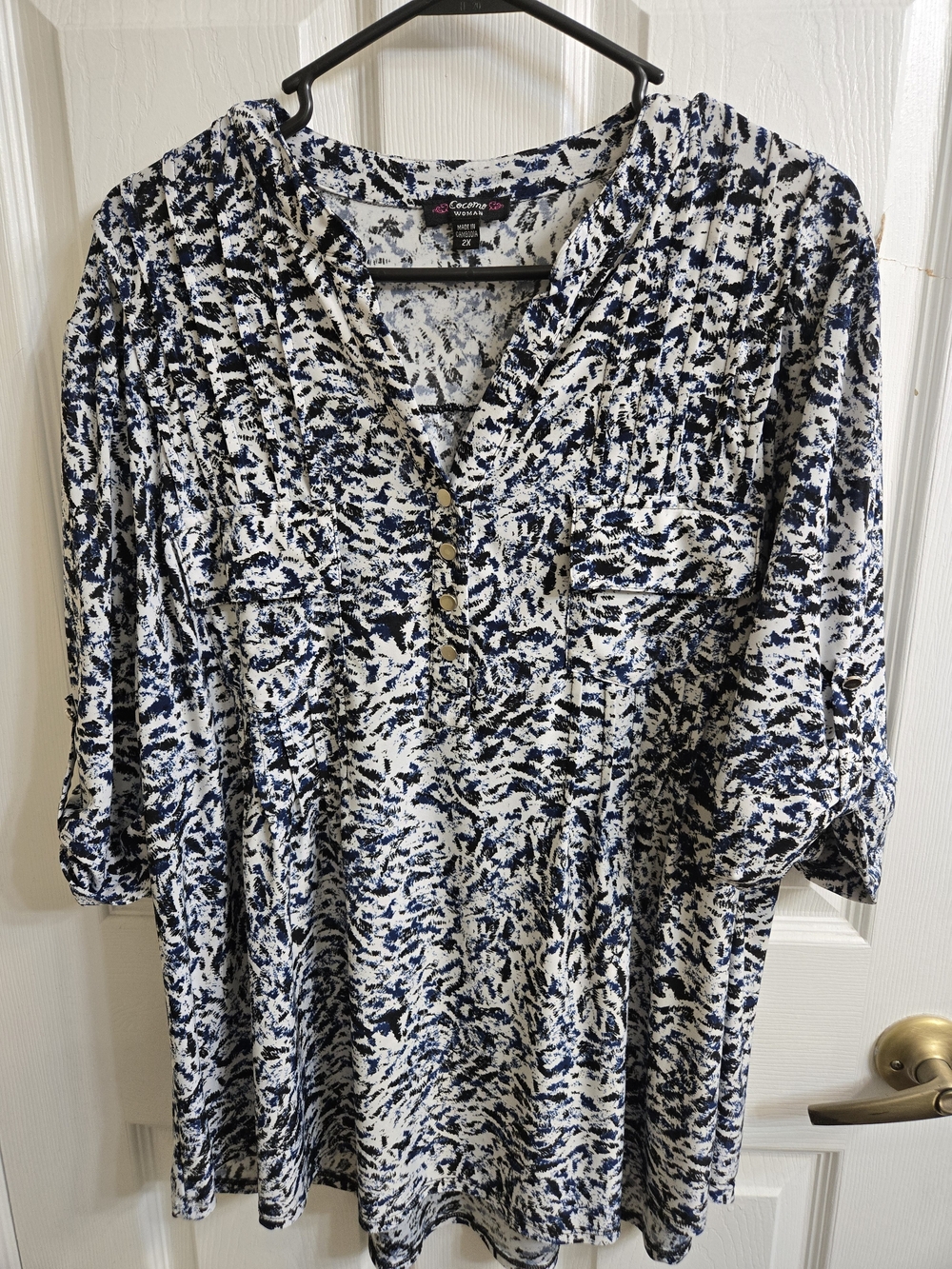 Cocomo Navy and White Printed Roll-Sleeve Tunic